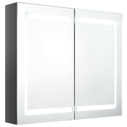 Armadietto Bagno con Specchio e LED Grigio Lucido 80x12x68 cm