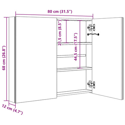 Armadietto Bagno con Specchio e LED Grigio Lucido 80x12x68 cm | homemem39