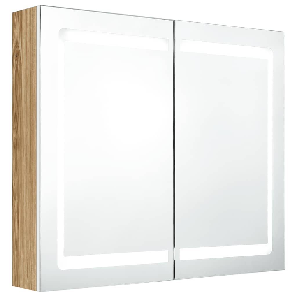 Armadietto Bagno con Specchio e LED Bianco e Rovere 80x12x68 cm | homemem39