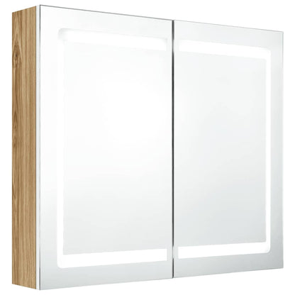 Armadietto Bagno con Specchio e LED Bianco e Rovere 80x12x68 cm | homemem39