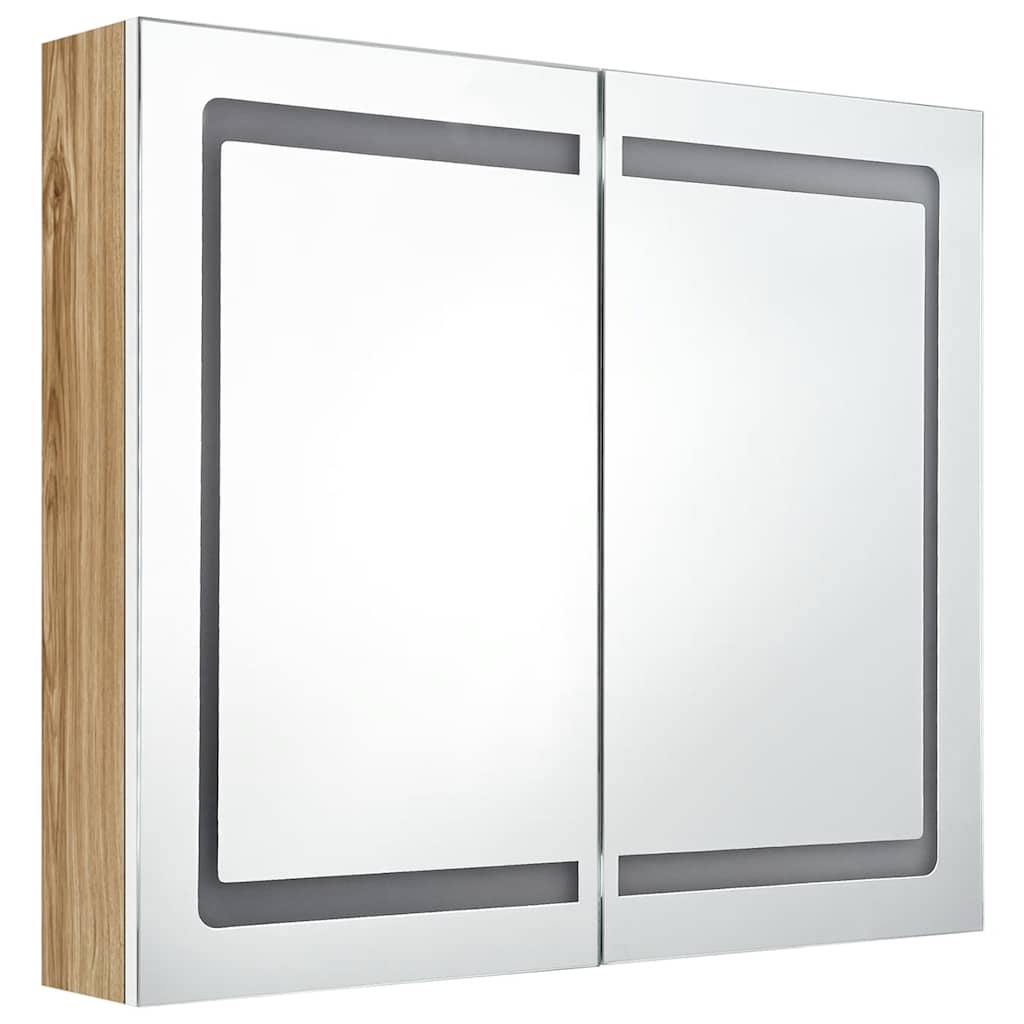 Armadietto Bagno con Specchio e LED Bianco e Rovere 80x12x68 cm | homemem39