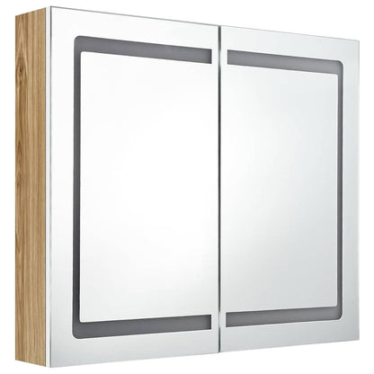 Armadietto Bagno con Specchio e LED Bianco e Rovere 80x12x68 cm | homemem39