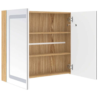 Armadietto Bagno con Specchio e LED Bianco e Rovere 80x12x68 cm | homemem39