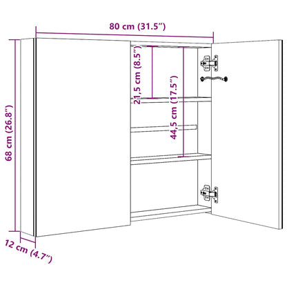Armadietto Bagno con Specchio e LED Bianco e Rovere 80x12x68 cm | homemem39