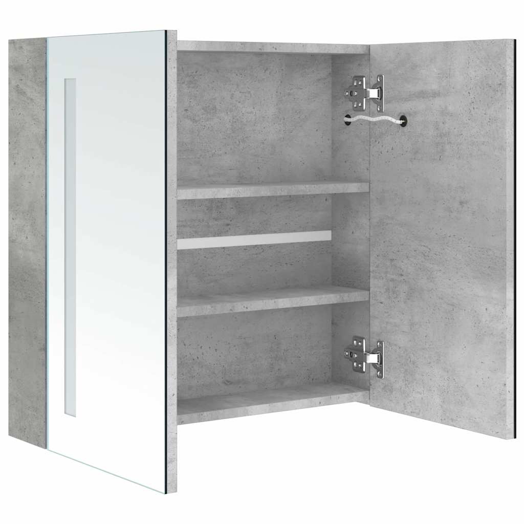 Armadietto Bagno con Specchio e LED Grigio Cemento 62x14x60 cm | homemem39
