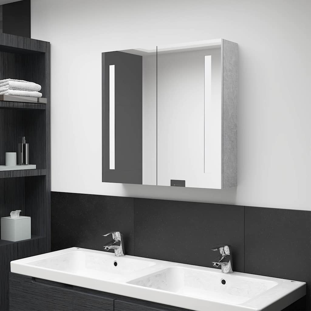 Armadietto Bagno con Specchio e LED Grigio Cemento 62x14x60 cm | homemem39
