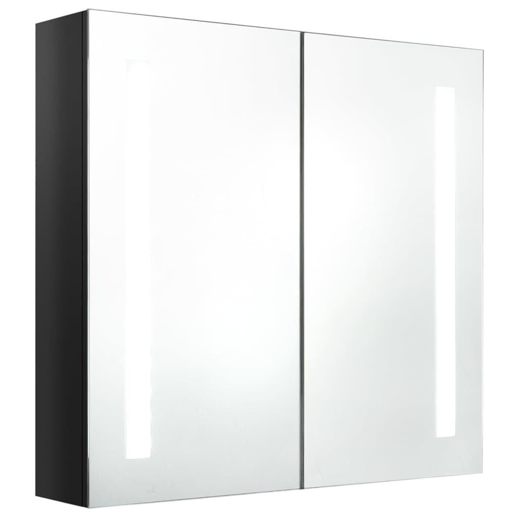 Armadietto Bagno con Specchio e LED Nero Lucido 62x14x60 cm | homemem39