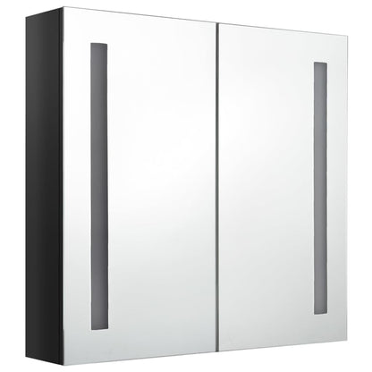 Armadietto Bagno con Specchio e LED Nero Lucido 62x14x60 cm | homemem39