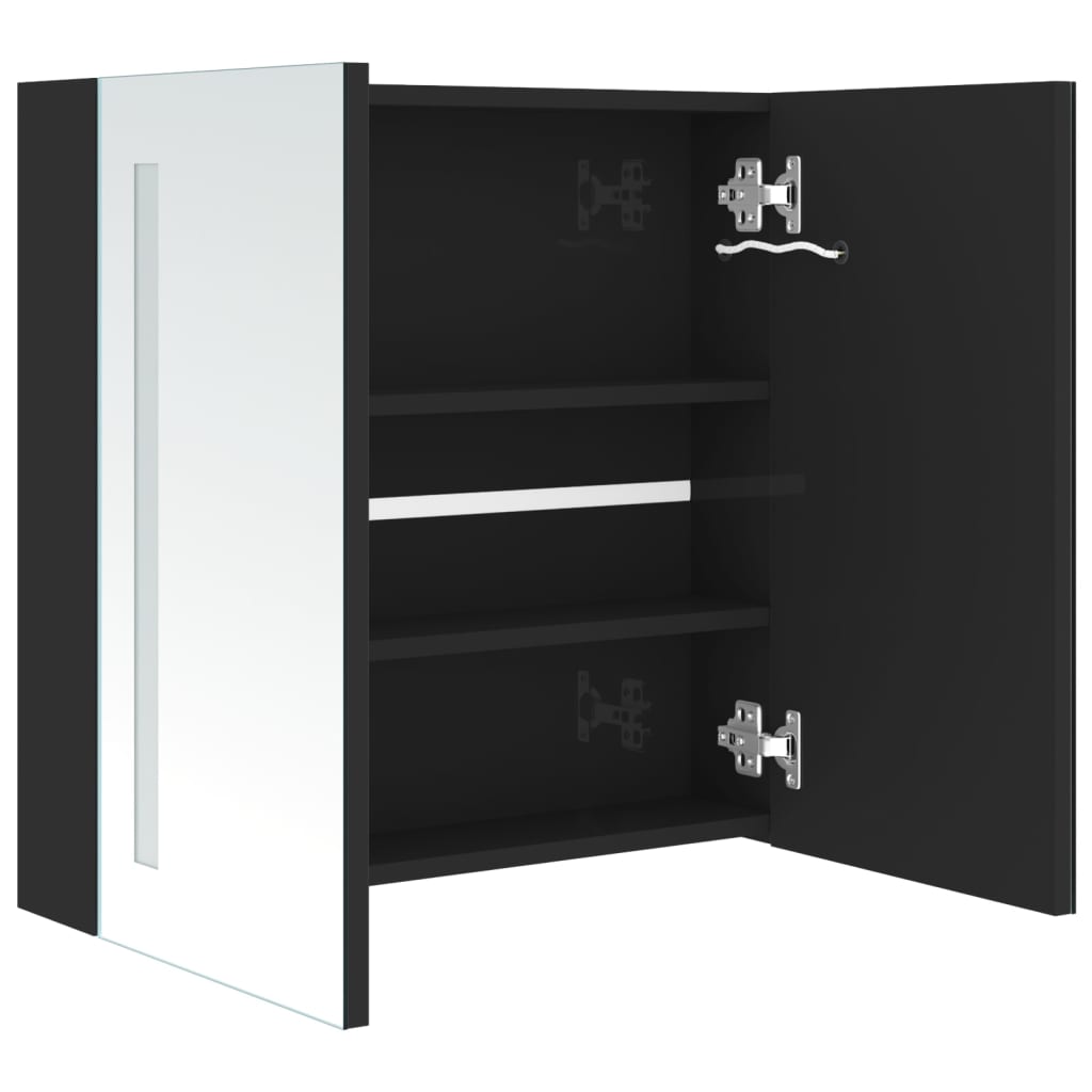 Armadietto Bagno con Specchio e LED Nero Lucido 62x14x60 cm | homemem39