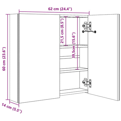 Armadietto Bagno con Specchio e LED Rovere 62x14x60 cm | homemem39