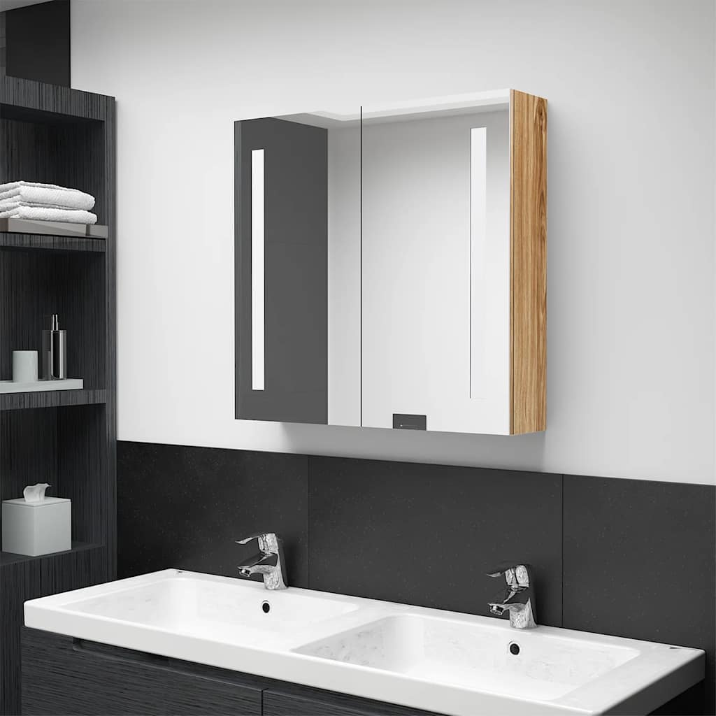 Armadietto Bagno con Specchio e LED Rovere 62x14x60 cm | homemem39