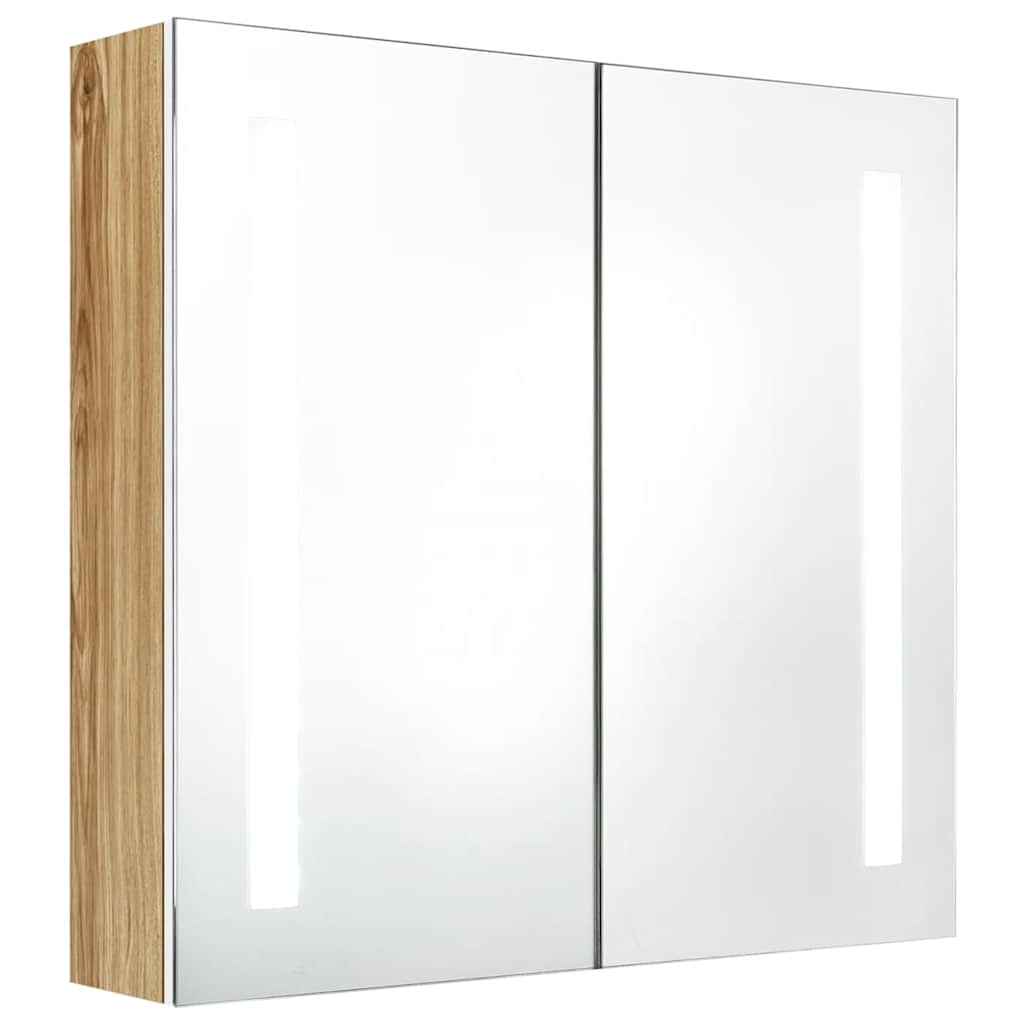 Armadietto Bagno con Specchio e LED Bianco e Rovere 62x14x60 cm | homemem39