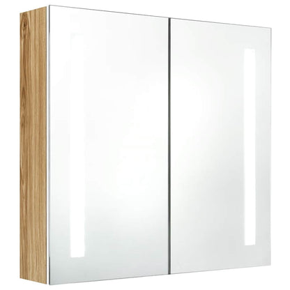 Armadietto Bagno con Specchio e LED Bianco e Rovere 62x14x60 cm | homemem39