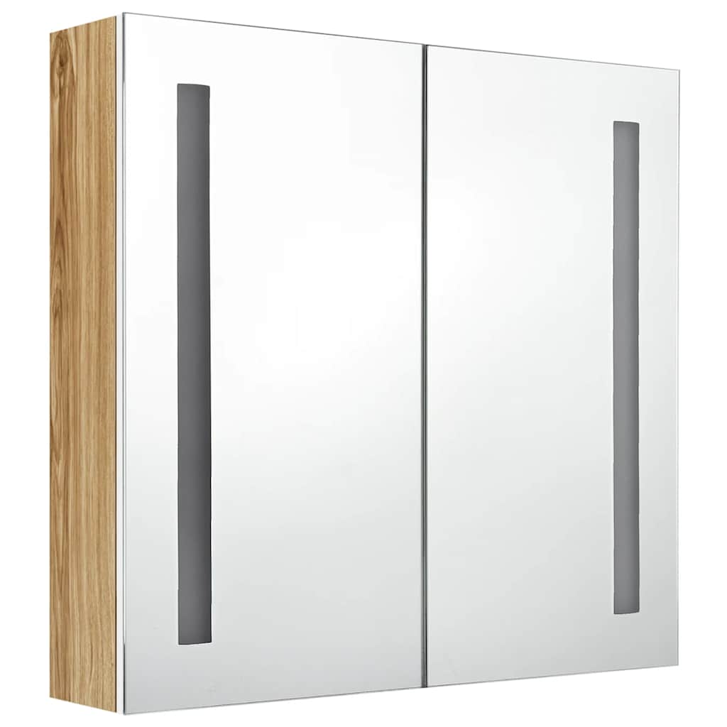 Armadietto Bagno con Specchio e LED Bianco e Rovere 62x14x60 cm | homemem39