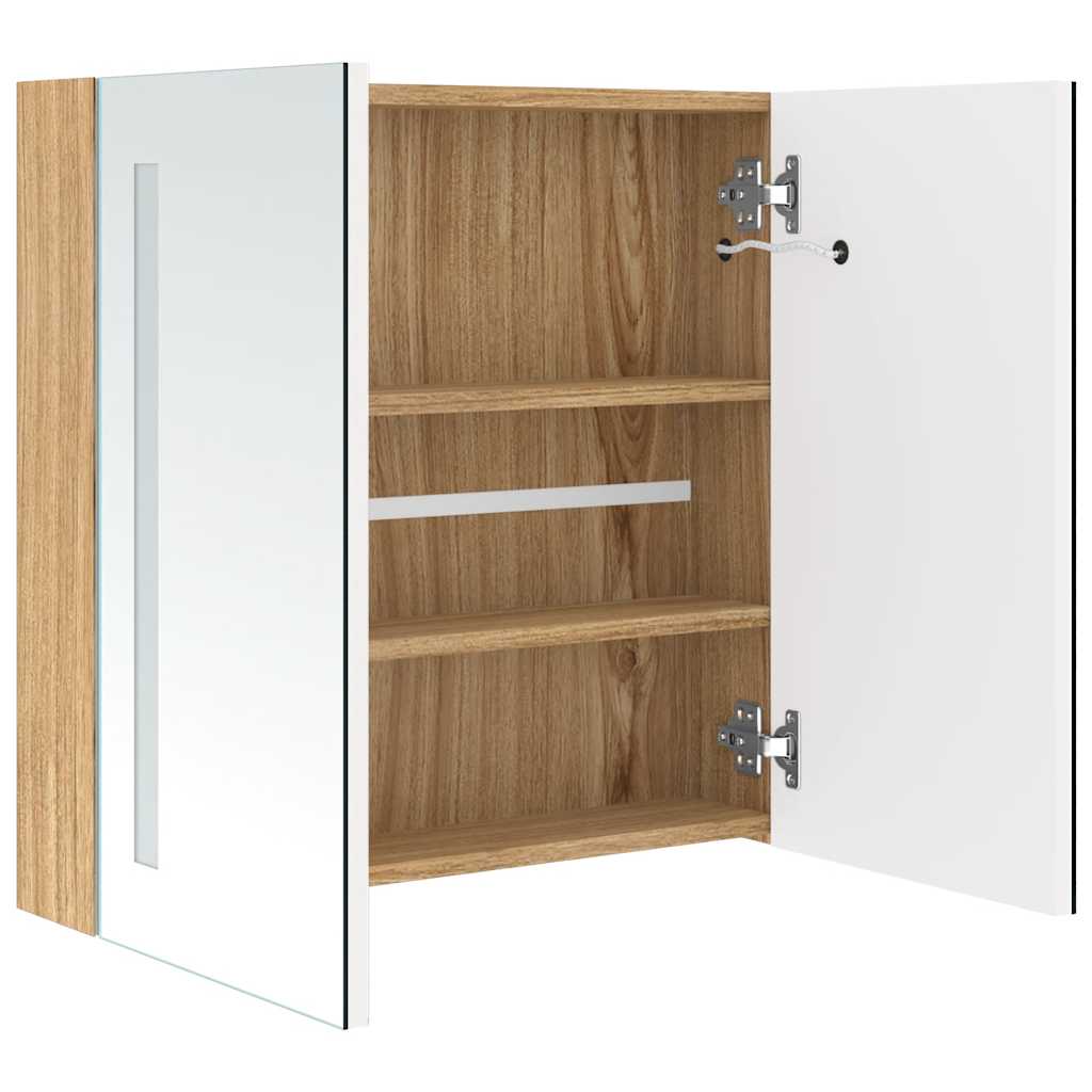 Armadietto Bagno con Specchio e LED Bianco e Rovere 62x14x60 cm | homemem39