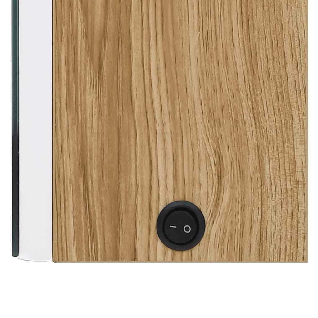 Armadietto Bagno con Specchio e LED Bianco e Rovere 62x14x60 cm | homemem39