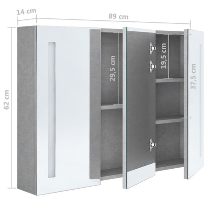 Armadietto Bagno con Specchio e LED Grigio Cemento 89x14x62 cm | homemem39