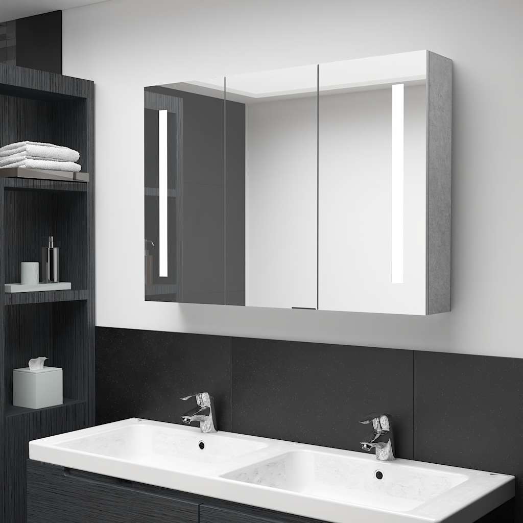 Armadietto Bagno con Specchio e LED Grigio Cemento 89x14x62 cm | homemem39