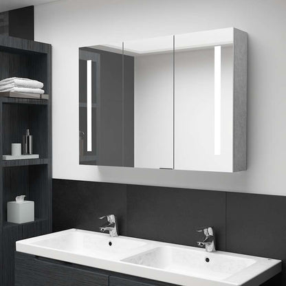 Armadietto Bagno con Specchio e LED Grigio Cemento 89x14x62 cm | homemem39