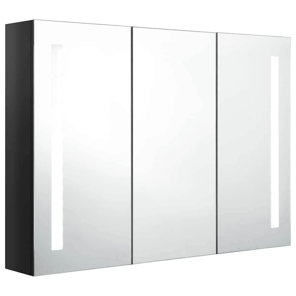Armadietto Bagno con Specchio e LED Nero Lucido 89x14x62 cm | homemem39