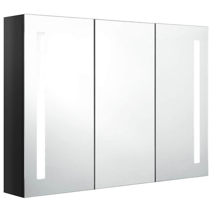 Armadietto Bagno con Specchio e LED Nero Lucido 89x14x62 cm | homemem39