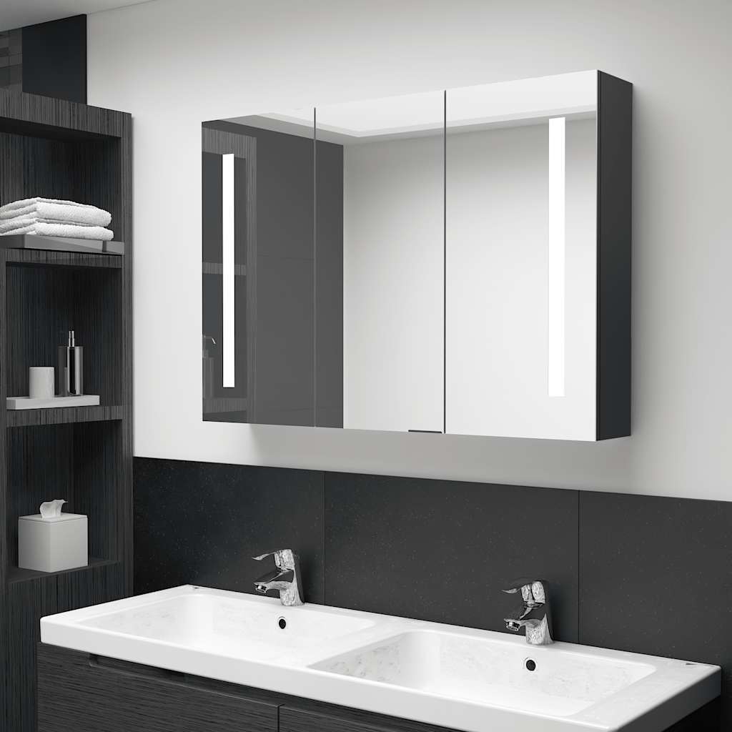 Armadietto Bagno con Specchio e LED Nero Lucido 89x14x62 cm | homemem39