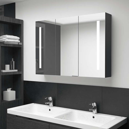 Armadietto Bagno con Specchio e LED Nero Lucido 89x14x62 cm | homemem39