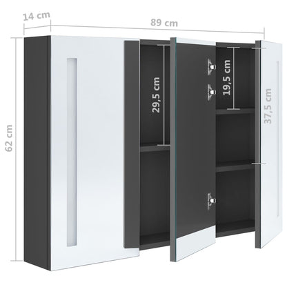 Armadietto Bagno con Specchio e LED 89x14x62 cm Grigio | homemem39