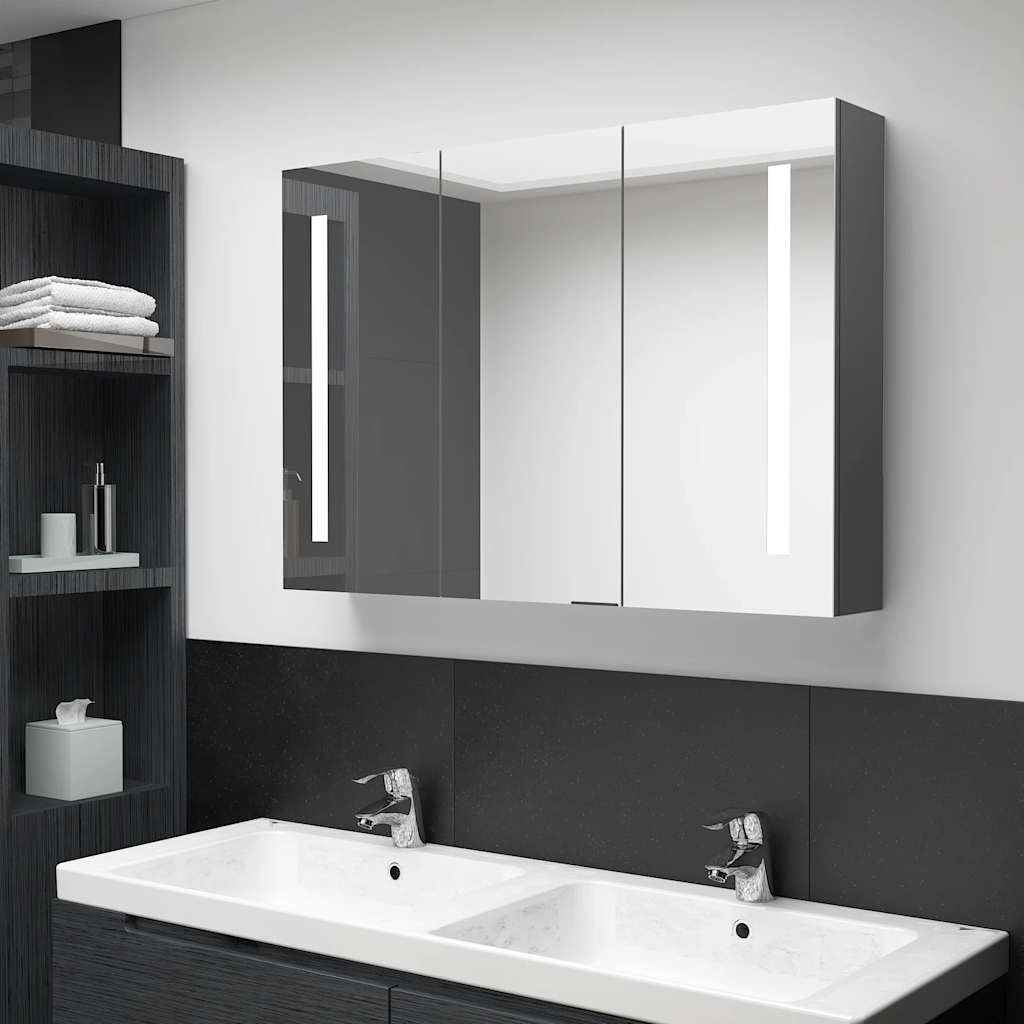 Armadietto Bagno con Specchio e LED 89x14x62 cm Grigio | homemem39