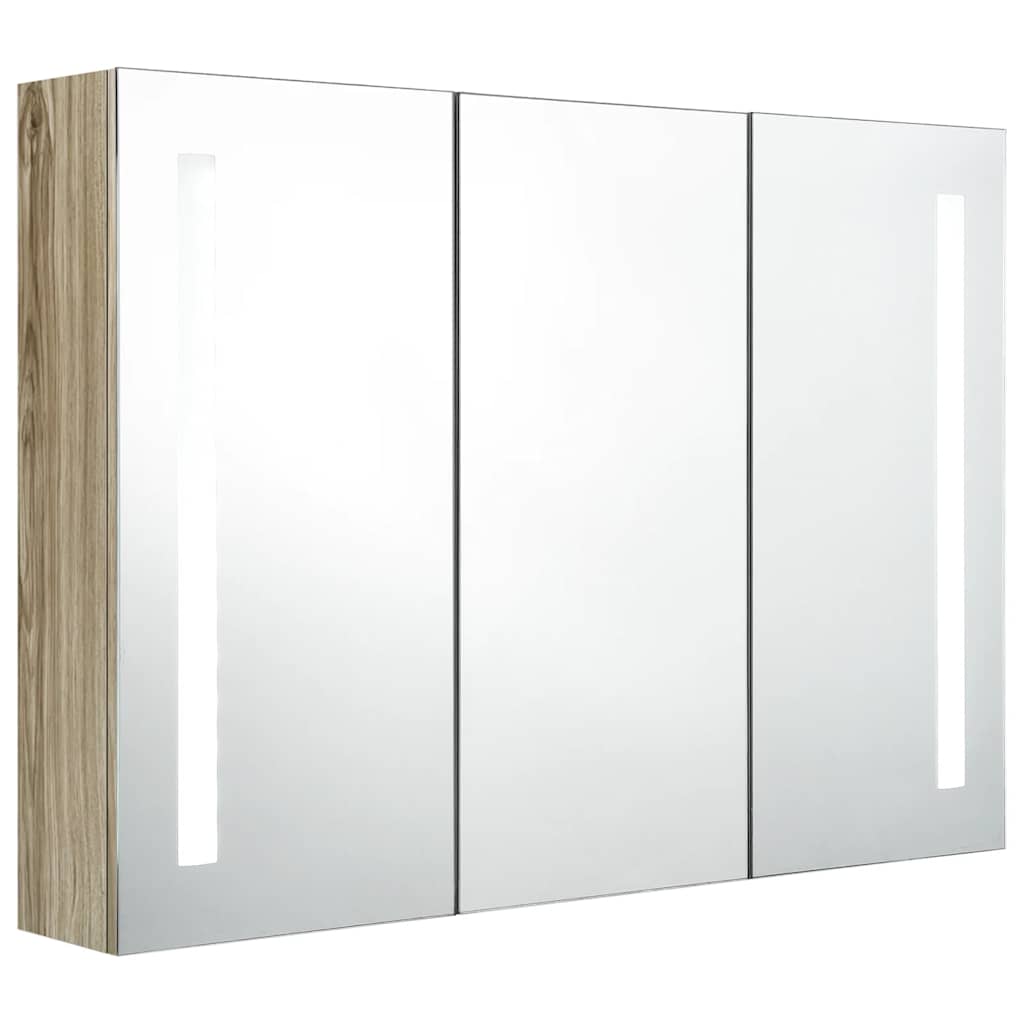 Armadietto Bagno con Specchio e LED 89x14x62 cm Rovere | homemem39