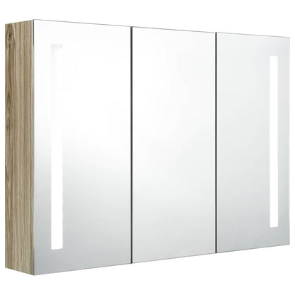 Armadietto Bagno con Specchio e LED 89x14x62 cm Rovere | homemem39