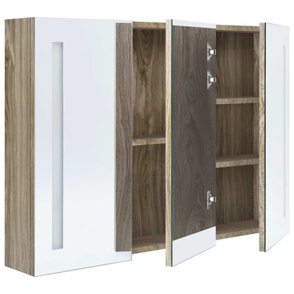 Armadietto Bagno con Specchio e LED 89x14x62 cm Rovere | homemem39