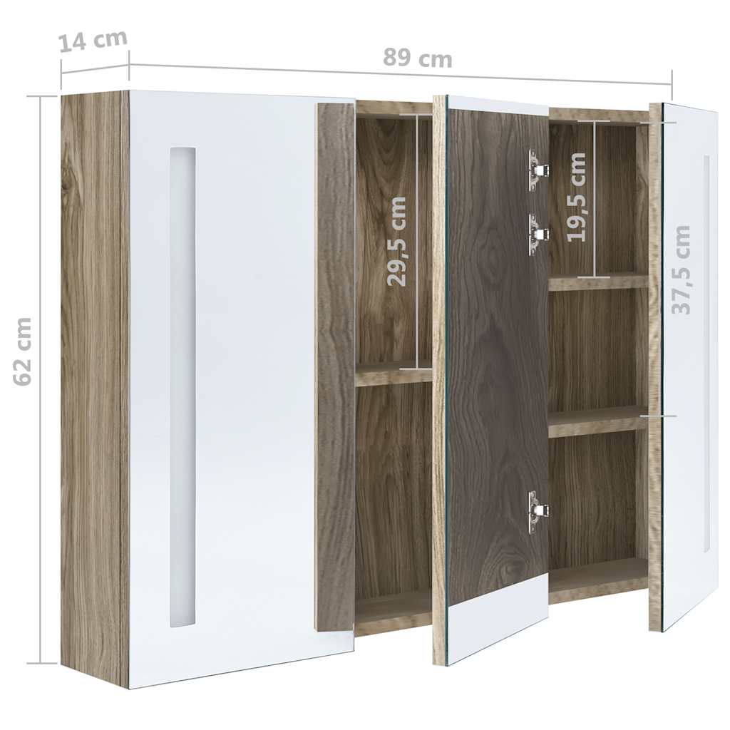 Armadietto Bagno con Specchio e LED 89x14x62 cm Rovere | homemem39
