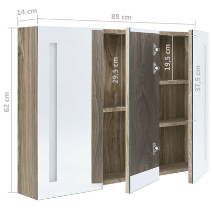 Armadietto Bagno con Specchio e LED 89x14x62 cm Rovere | homemem39