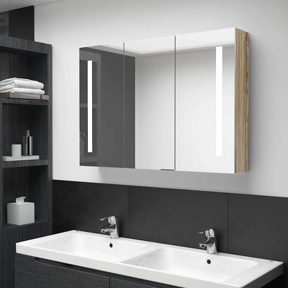 Armadietto Bagno con Specchio e LED 89x14x62 cm Rovere | homemem39