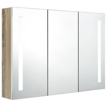 Armadietto Bagno con Specchio e LED 89x14x62 cm Bianco e Rovere | homemem39