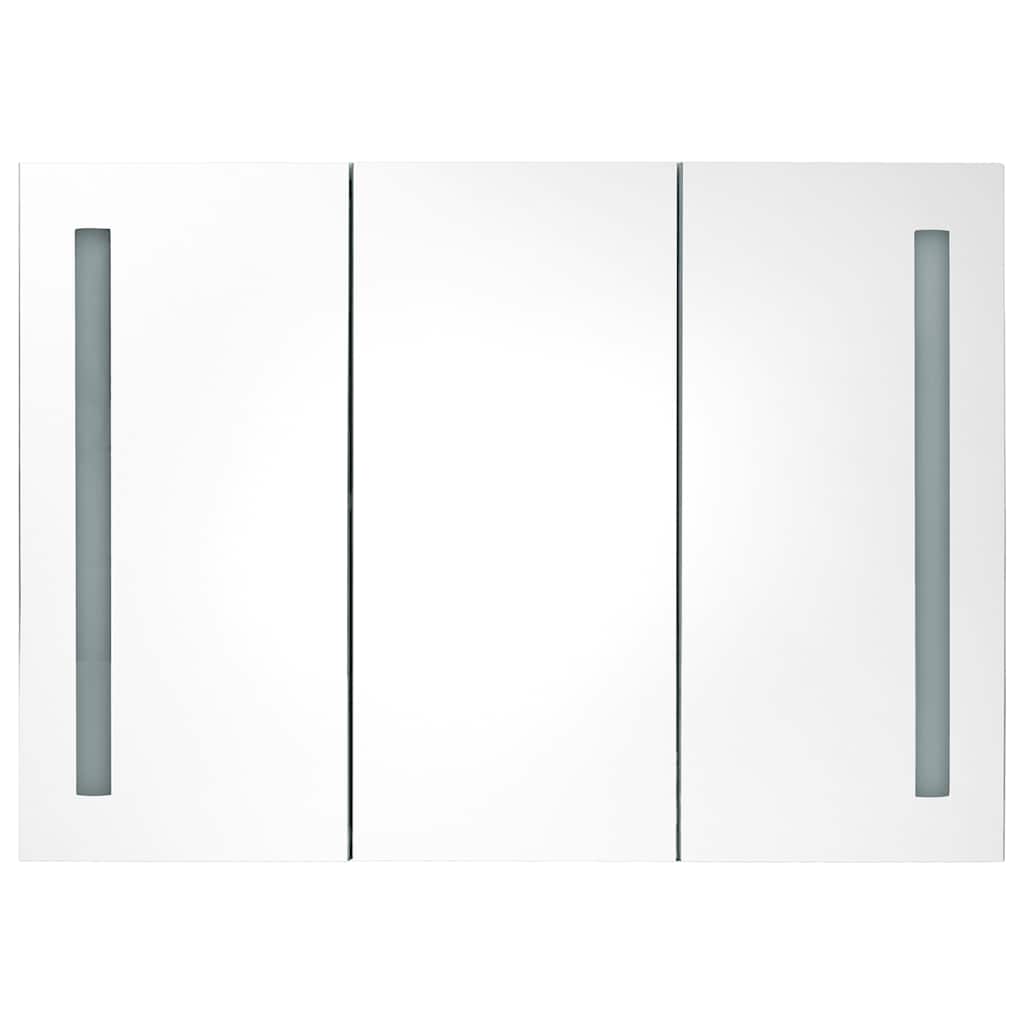 Armadietto Bagno con Specchio e LED 89x14x62 cm Bianco e Rovere | homemem39