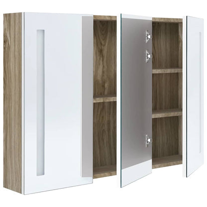 Armadietto Bagno con Specchio e LED 89x14x62 cm Bianco e Rovere | homemem39