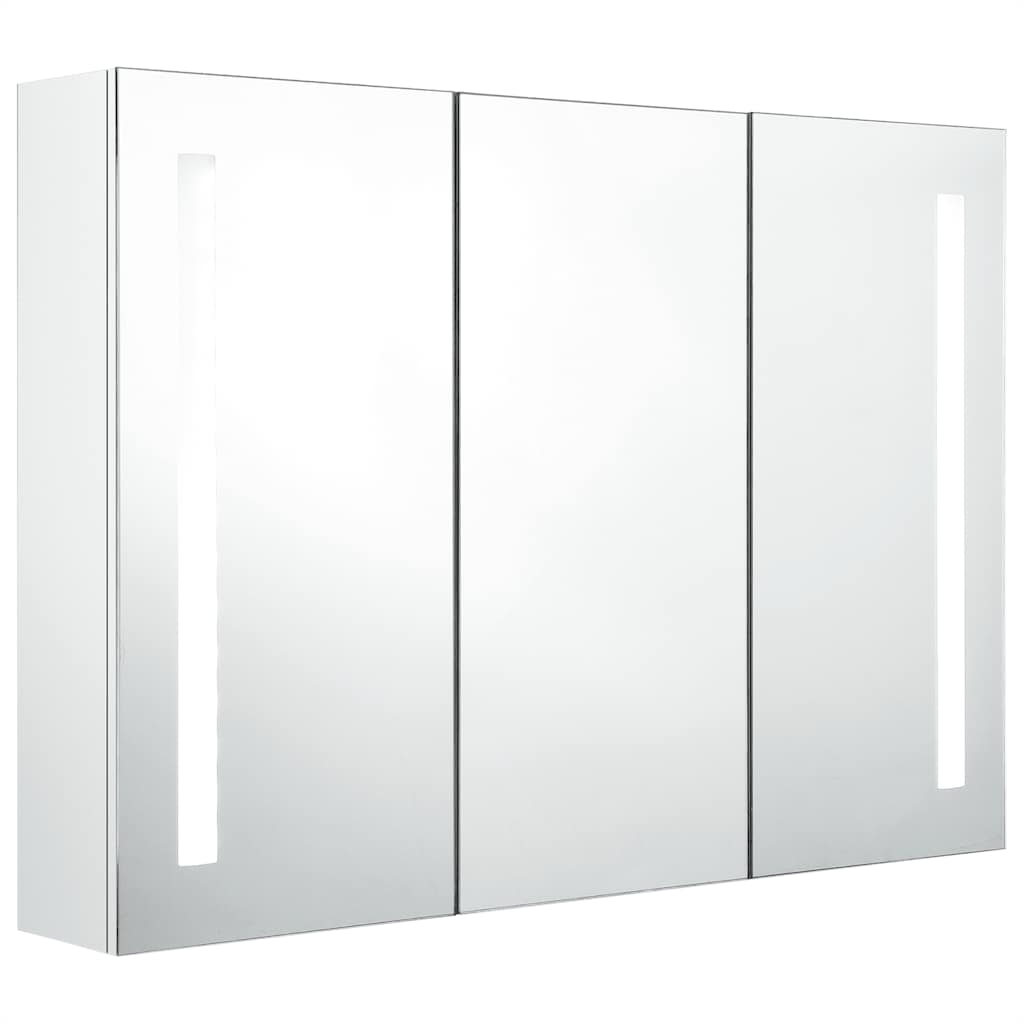 Armadietto Bagno con Specchio e LED Bianco Lucido 89x14x62 cm