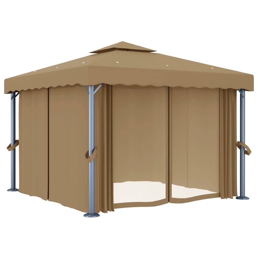 Gazebo con Tende 3x3 cm Grigio Talpa in Alluminio | homemem39