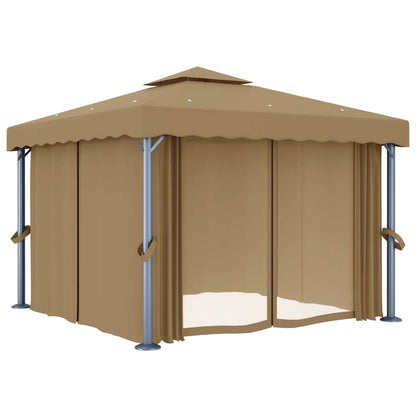 Gazebo con Tende 3x3 cm Grigio Talpa in Alluminio | homemem39