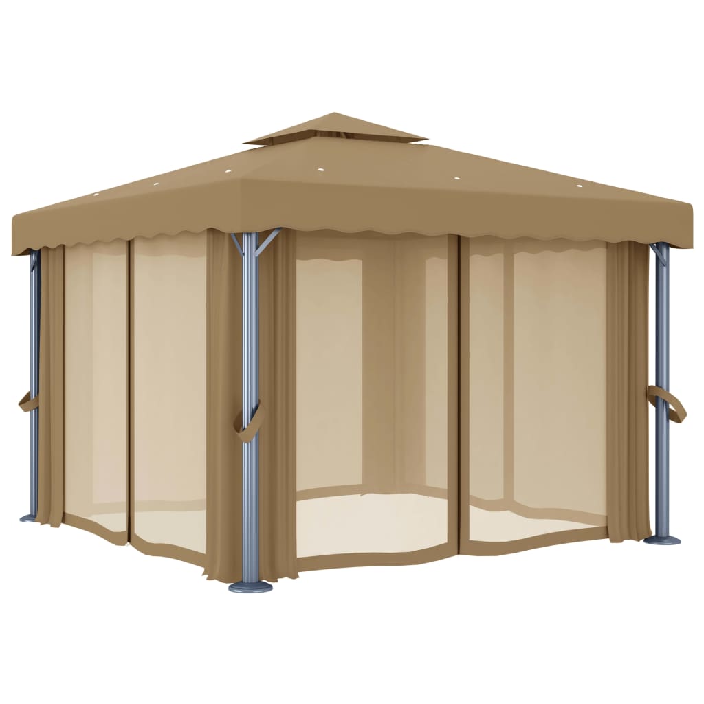 Gazebo con Tende 3x3 cm Grigio Talpa in Alluminio | homemem39