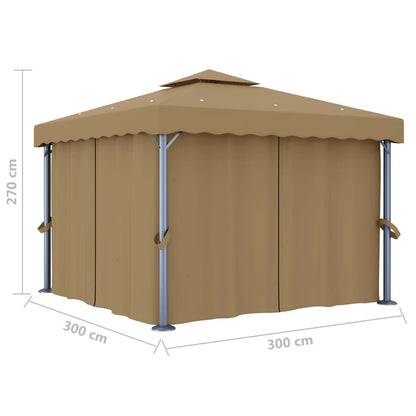 Gazebo con Tende 3x3 cm Grigio Talpa in Alluminio | homemem39