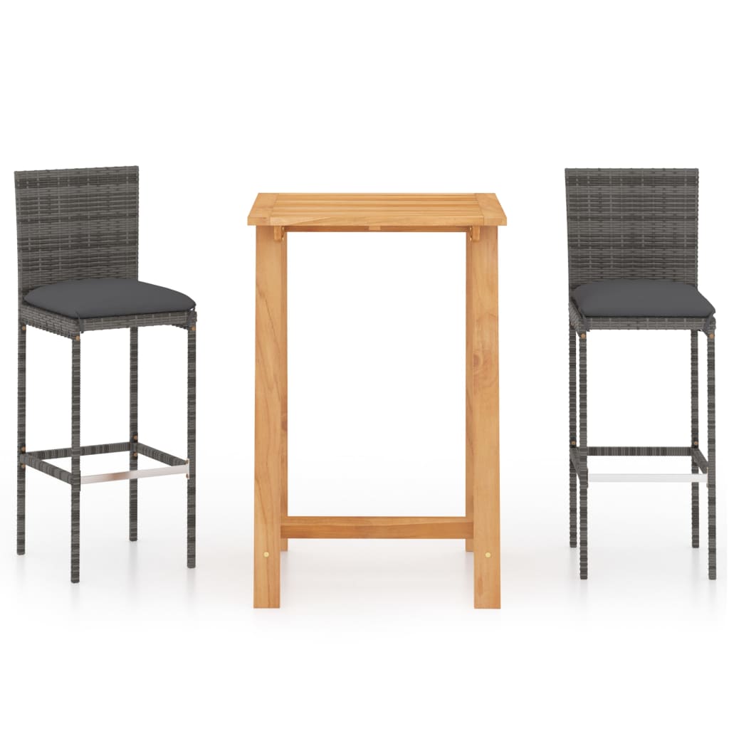 Set Bar da Giardino 3 pz con Cuscini Grigio | homemem39