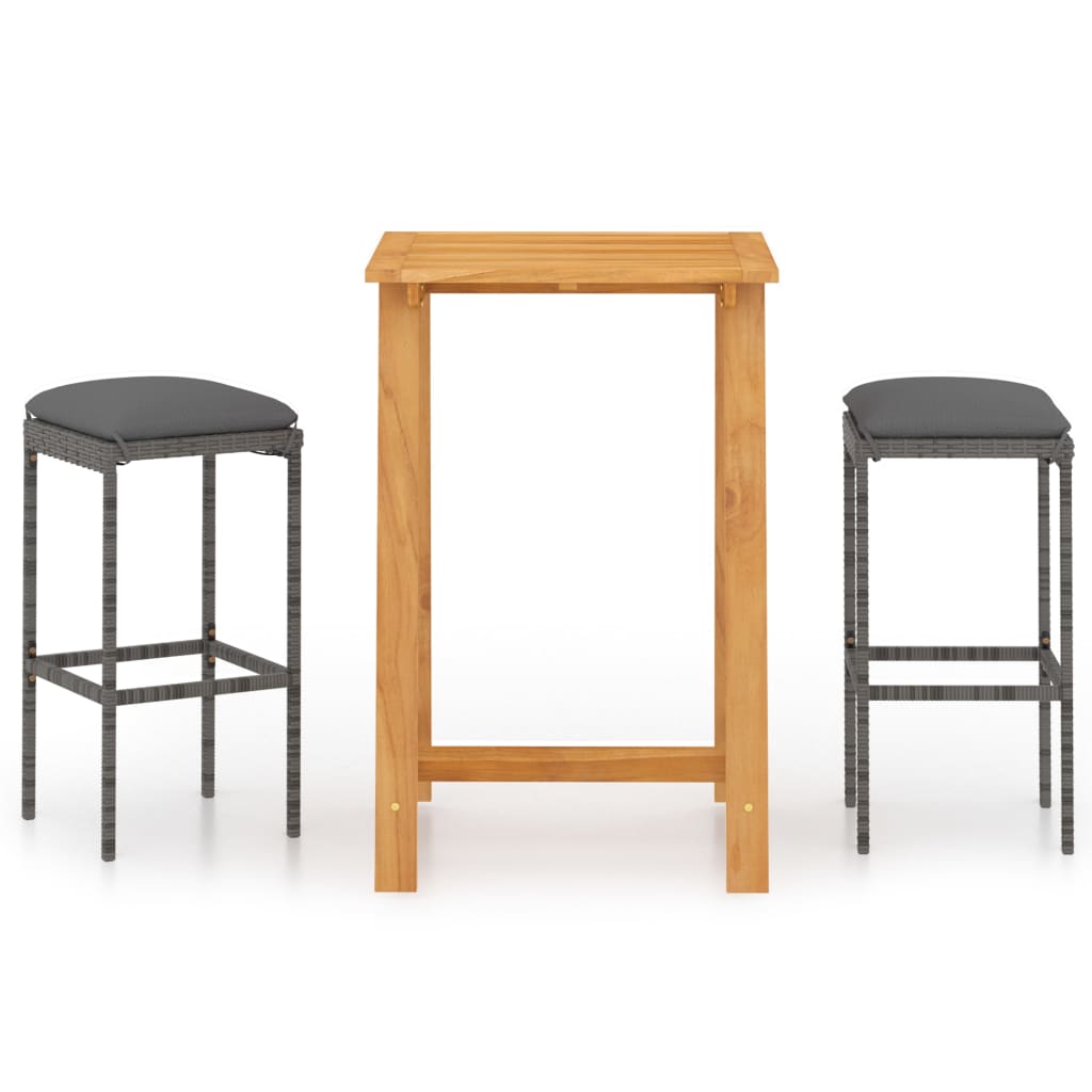Set Bar da Giardino 3 pz con Cuscini Grigio | homemem39