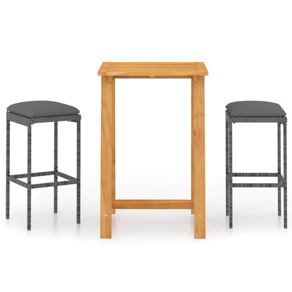 Set Bar da Giardino 3 pz con Cuscini Grigio