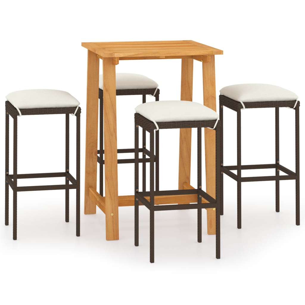 Set Bar da Giardino 5 pz con Cuscini Marrone | homemem39