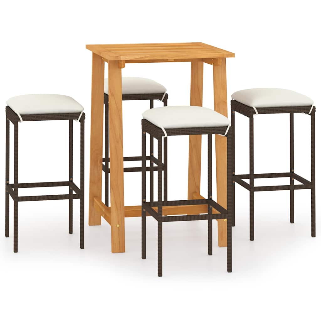 Set Bar da Giardino 5 pz con Cuscini Marrone