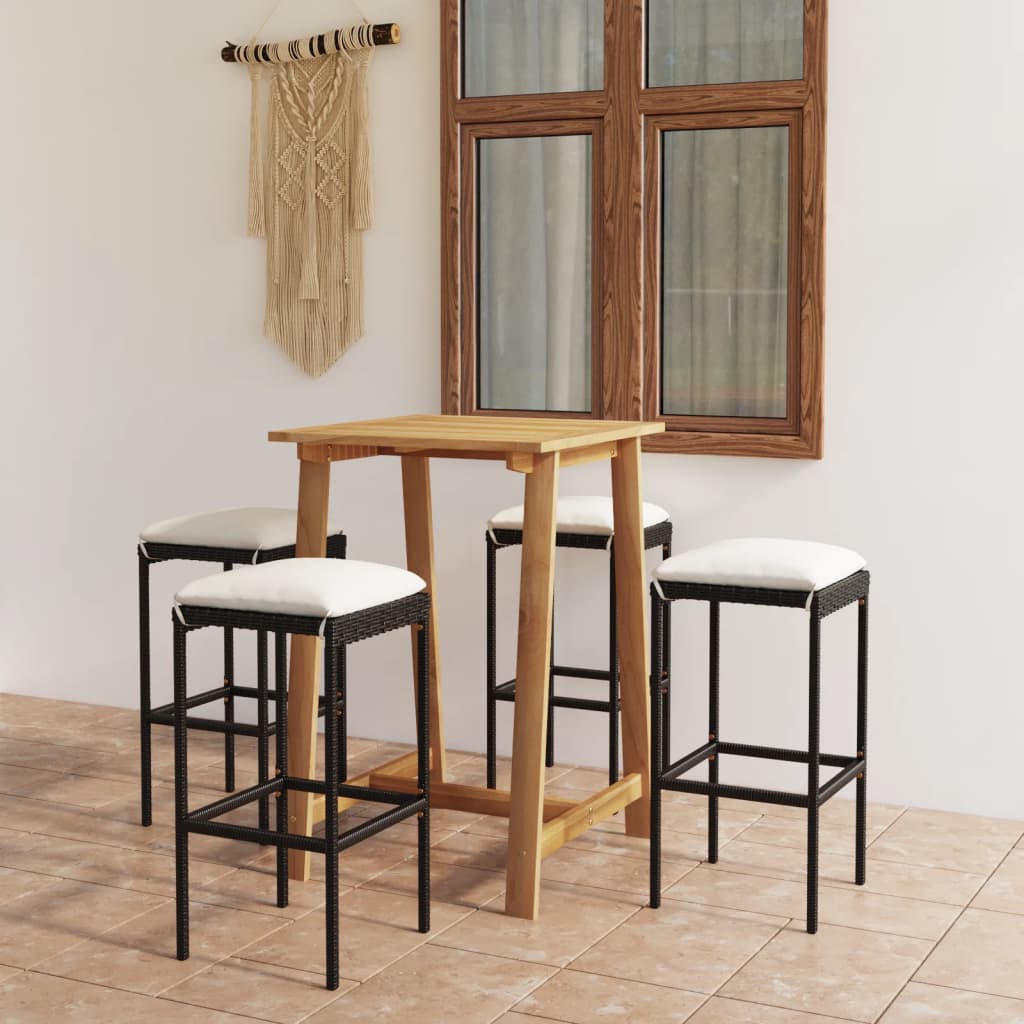 Set da Bar da Giardino 5 pz con Cuscini Nero
