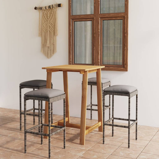 Set da Bar da Giardino 5 pz con Cuscini Grigio | homemem39